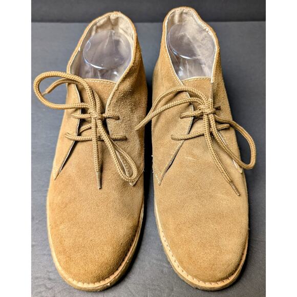 Vtg Easy Times Chukka Boots MENS SIZE 9D Tan Suede Leather Mocs Gum Bottom Soles - Picture 2 of 11